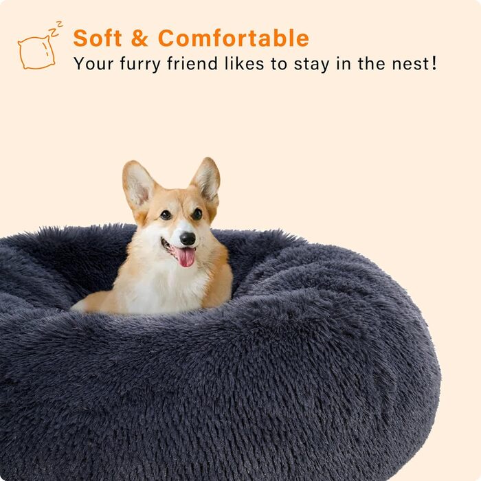 Ортопедичне ліжко для собак, кругле, м'яке, для собак та котів, 70 см, темно-сірий, 70x70x20 см