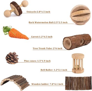 Аксесуари для клітки Sofier: іграшки для морських свинок, щурів, шиншил, хом'яків. Дерев'яне укриття, мостик, жувальні палички з яблуневої деревини.