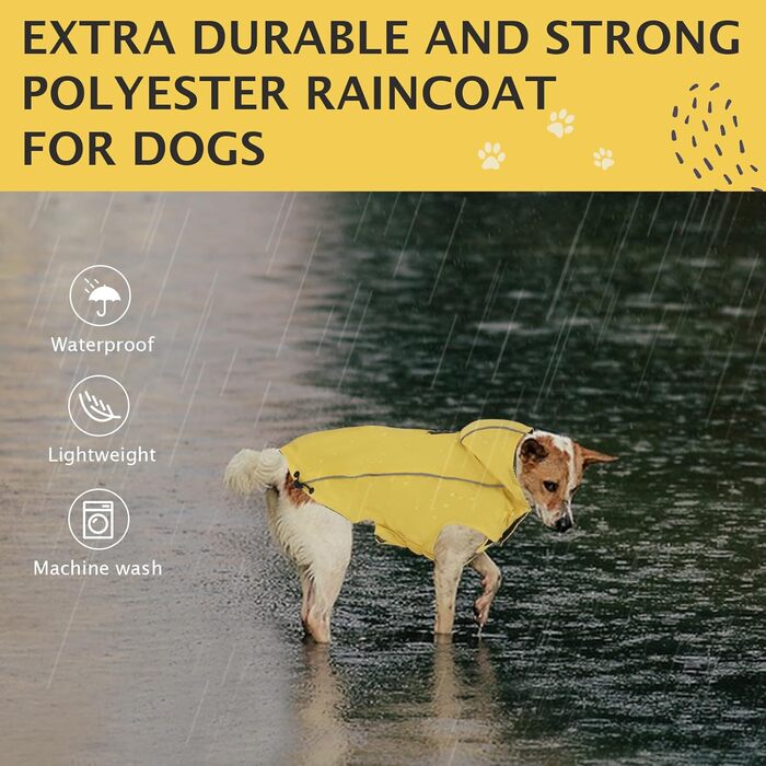 Водонепроникна куртка для собак Vejaoo з капюшоном, світловідбиваючі елементи, XL, жовта