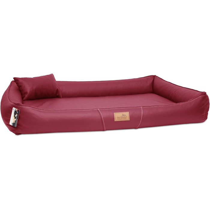 Ортопедичний лежак для собак Tierlando® Clifford з латексним ядром, зразок: 85x60 см, темно-червоний колір, антиалергенний, з анти-ворсовим покриттям з штучної шкіри