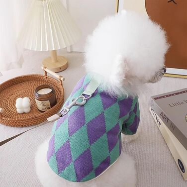 Пуловери для собак - 2 шт. (Такса), святкові в клітинку, з кільцем для повідка, для цуценят та середніх собак (Large)