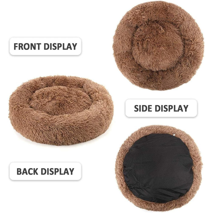 Круглий лежак для собак і котів, коричневий, 80 см. Знімний м'який плюшевий кошик з водонепроникним дном. Підходить для собак і котів.