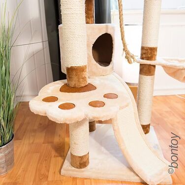 Дряпка для котів Bontoy Lou, кремово-коричнева, 145 см, велика лежанка 46 см, ігровий комплекс для відпочинку, ігор та точіння кігтів
