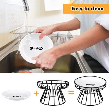 Набір з 2 керамічних годівниць для котів на підставці, підняті миски для кошенят та цуценят