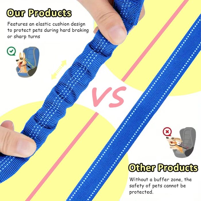 Авторемень для собак у машину, еластичний, з подвійним кріпленням, регульований (блакитний)