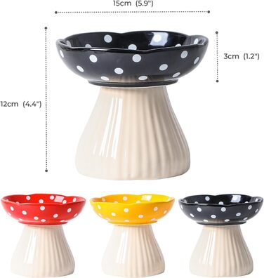 Підвищений годівниця для котів, керамічна миска у формі гриба, широка та плоска годівниця для котів зі стійкою, миска проти блювоти для котів, миска для кошенят та літніх котів (чорна)