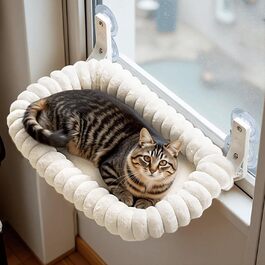 Килимок для котів на вікно CareCooo, лежанка для котів на вікно з м'яким знімним чохлом, стабільна лежанка для котів на вікно до 18 кг, розмір M (52x30 см), білий