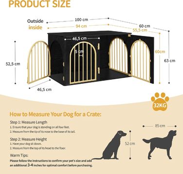 Клітка для собак Hzuaneri, 100 см, 3 двері, сучасний дизайн, чорне золото DFC84104A