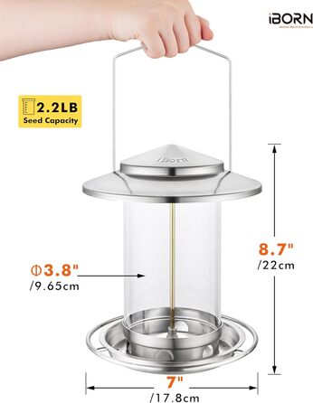 Годівниця для птахів iBorn, Металева годівниця-будиночок, Зелений колір, 18 см, для цілорічного годування, 6 отворів