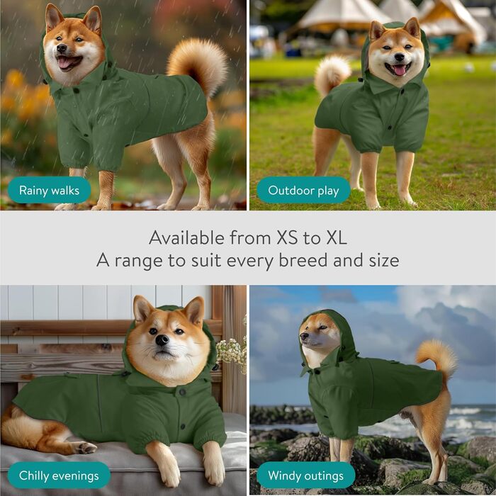 Дощовик для собак Navaris - водонепроникний дощовик для собак, дощовик для собак з PU та поліестеру, зелений (M)