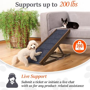 PATHOSIO PETS Рампа для собак з дерева, складна, регульована, для ліжка, дивану, авто, для всіх порід, до великих собак, колір горіх-сірий