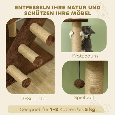 PawHut Cat Tree Стеля висока, Cat Tree, 225-265 см Кігтеточка для кішки з котячою печерою, дряпаючі стовбури, Play Ball, Меблі для кішок із захистом проти нахилу, коричневий | Аосом