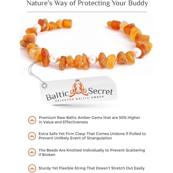 Янтарний намисто для собак | Нашийник для собак та котів | Нашийник для собак з натурального янтару з перлами