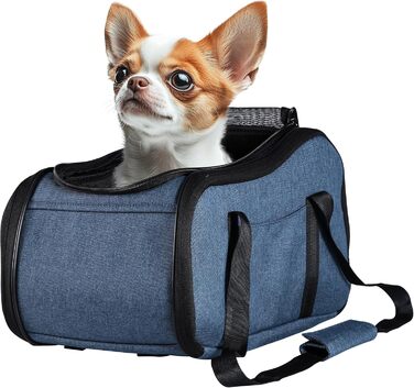 Автокрісло для собак Navaris - блакитне, з блискавкою та повідком - переносна переносна клітка для собак, м'яке крісло