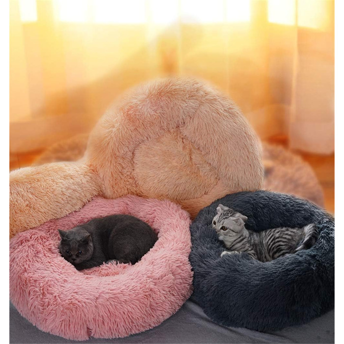 Кругла м'яка лежанка для собак та котів, великого розміру, чорна/рожева (M-60см)