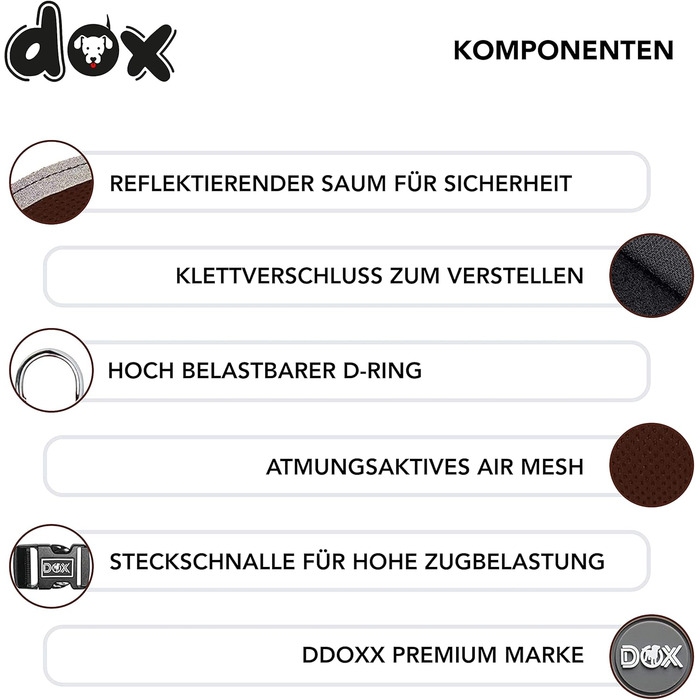 Шлейка для собак DDOXX Airmesh з відбиваючими елементами - регульована, для цуценят та собак всіх розмірів, зелена (обхват грудей 48-55 см)