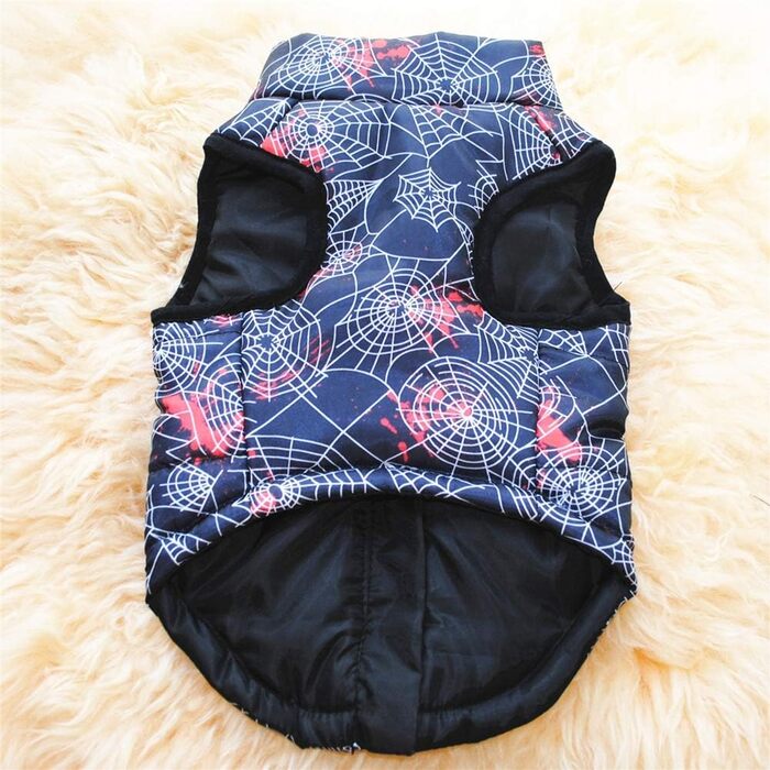 Зимовий теплий накид для собак Doubleer: водонепроникний, вітрозахисний, з блискавкою, для малих та середніх порід, з кільцем для повідка, S, M, L (S, Чорний з павутинням)