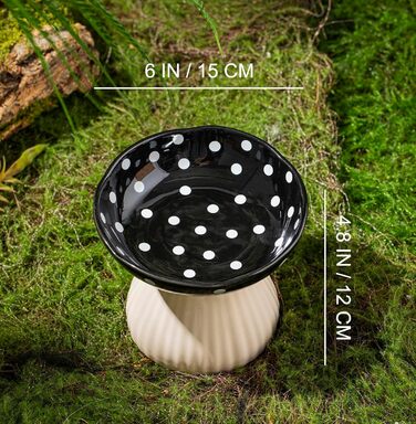 Підвищена годівниця для котів RESVUGA з милим дизайном, безпечна керамічна годівниця для малеких собак, корму та води (Жовтий) (Чорний гриб)