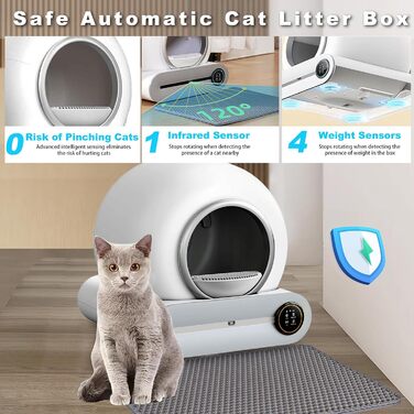 Автоматичний лоток для котів XQDKoon з самоочищенням, 2 мішки для відходів та килимки, керування через додаток