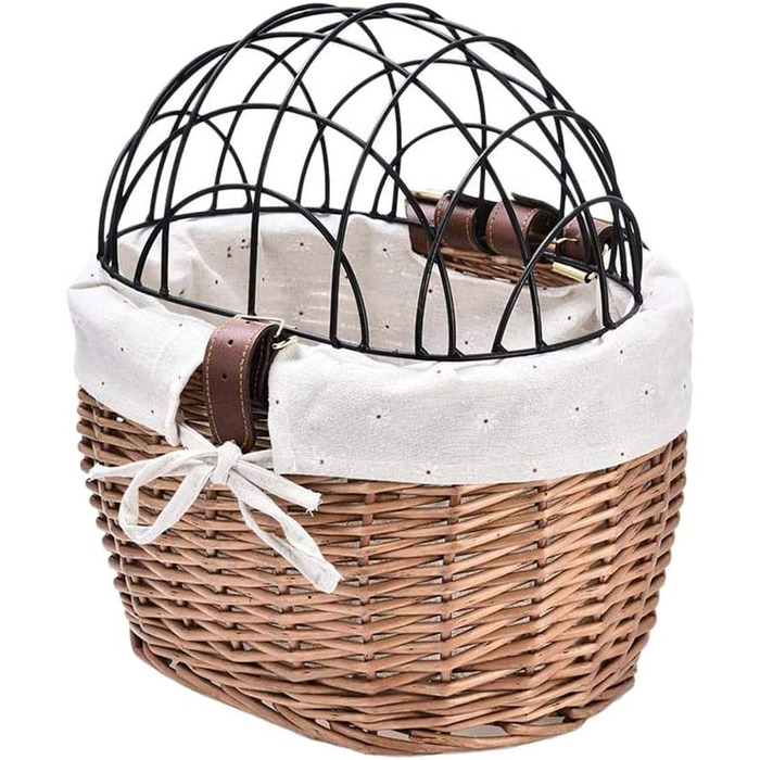 Кошик для тварин на велосипед, плетіння з лози, для собак та котів, передній кошик для тварин з сітчастою кришкою, швидкоз'ємний, чорний