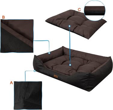 Зручне ліжко для собак великих та середніх порід - водонепроникне собаче ліжко, 92x73 см, коричневе з чорним
