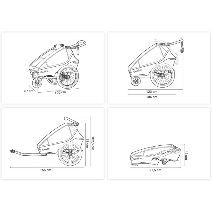 Qeridoo Kidgoo 1 Navy Blue - Причіп для велосипеда, прогулянковий візок для дітей, тренажер для ходьби, 38л, з амортизацією та ARS