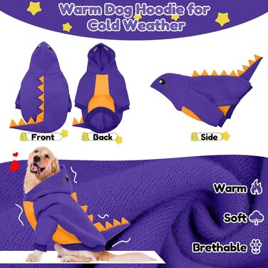 Теплий флісовий костюм для собак великих порід, динозавр, флісовий капюшон, костюм на Хелловін, зелений, середній, для холодної погоди