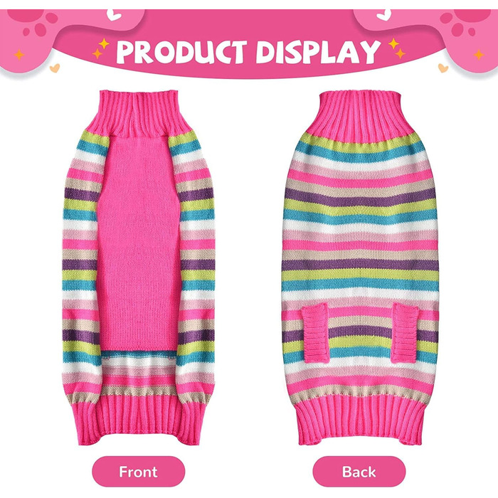 Стильний рожевий полосатий пуловер з коміром для собак, XS - теплий та зручний одяг для маленьких та середніх собак