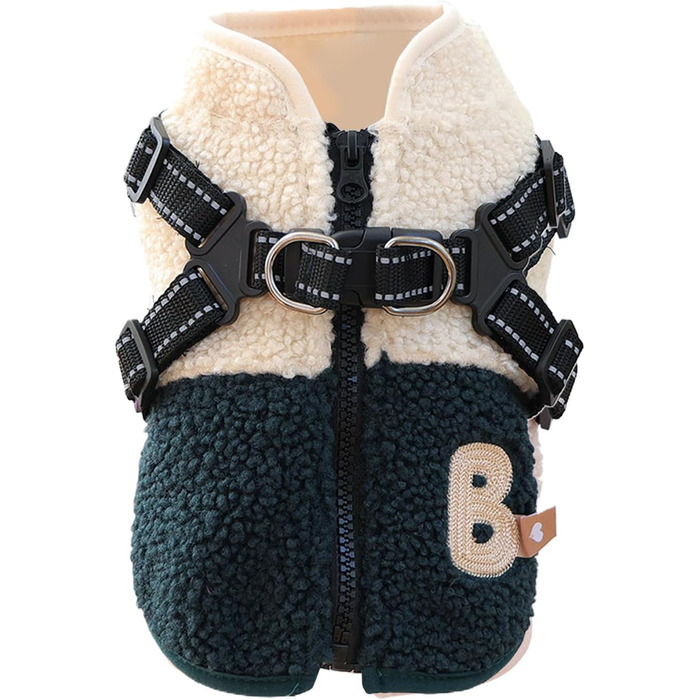 Зимовий теплий одяг для собак | Куртка з флісовою підкладкою для тварин з отвором для шлейки | Для маленьких та середніх собак, підходить для прогулянок, спорту та походів, рожево-білий (зелено-білий)