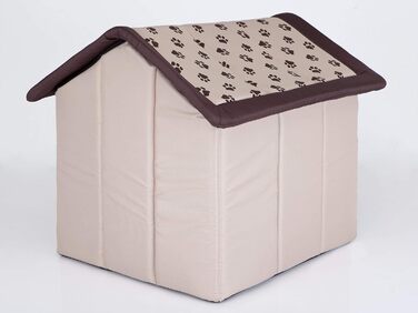 Лежак-будка для собак і котів PillowPrim, середній M, 44x38 см, бежевий з відбитком лап