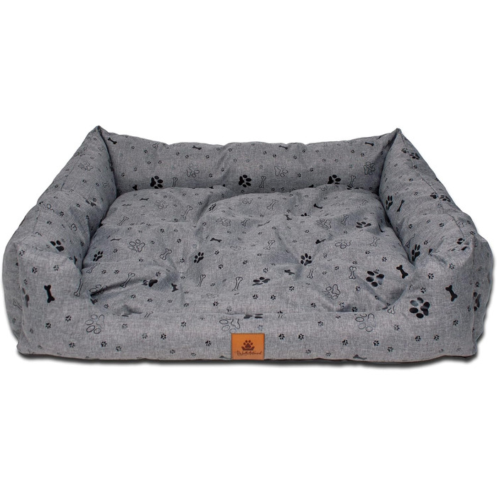 Ліжко для собак PaLulli: зручне, водонепроникне, з м'яким знімним подушкою, 115x85x18 см (сірий з лапами)