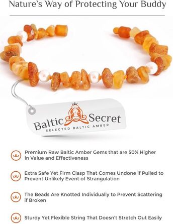 Янтарний намисто для собак | Нашийник для собак та котів | Нашийник для собак з натурального янтару з перлами
