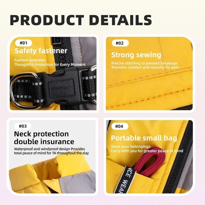 Легка, дихаюча тепла куртка для собак зі снігофлісу, вітро- та водонепроникна, з світловідбиваючим отвором для повідка, для Бульдога та Лабрадора, жовта, 2XL