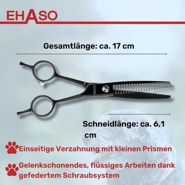 Професійна ножиця для грумінгу собак EHASO 22 зубчики, 17 см, чорний титан