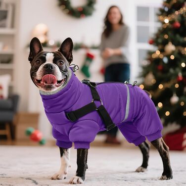 Теплий зимовий одяг для собак BRKURLEG, водонепроникний, флісовий, для холодної погоди, розмір L (фіолетовий)