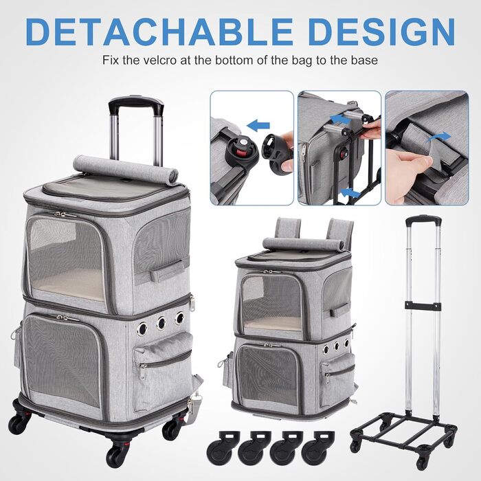 Переноска для котів та собак, XL, сіра. Зручна переноска з колесами, розкладна, до 12 кг