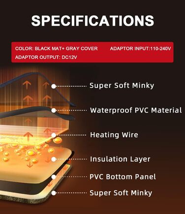 Електричний нагрівальний килимок для собак та котів з регулюванням температури, сірий