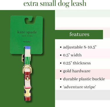 Оригінальний нашийник для собак Kate Spade Adventure Stripe, регульований, з золотистою металевою пряжкою, для маленьких собак, унісекс