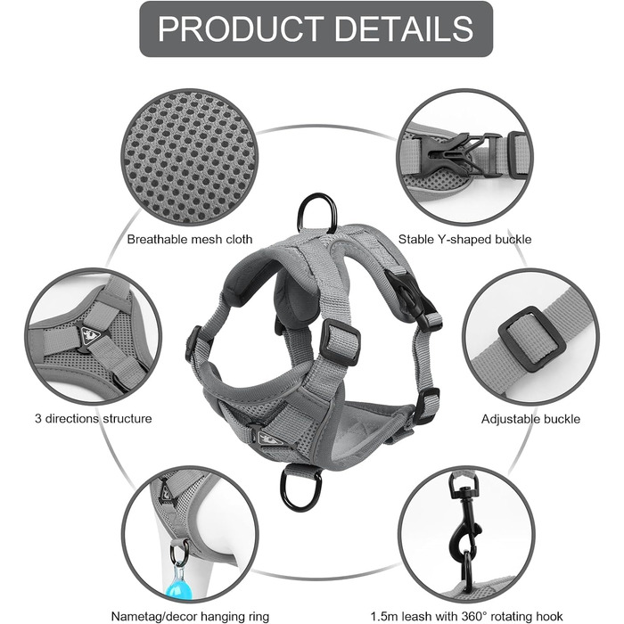 Шлейка для котів Skmeditec Katzengeschirr - безпечна, з відбиваючими смугами, розмір L, сіра