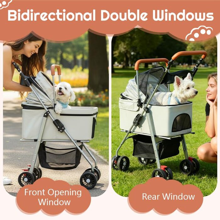 Візок для тварин Simcat: для собак та котів, складний, з гумовими колесами 360° (сірий)