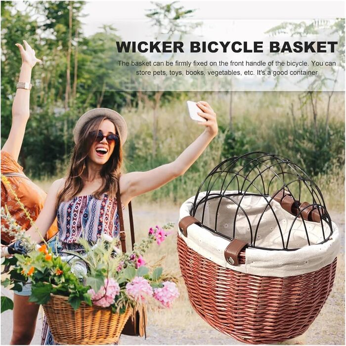 Кошик на велосипед для тварин з плетіння лози, для собак та котів, з кришкою