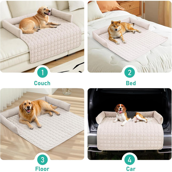 OKYUK Преміум лежанка для собак - захист дивану для тварин, ручної роботи та пральна подушка для собак, пухка підстилка для собак всіх розмірів (75 x 75 см) (90 x 90 x 10 см, Kord Бежевий)