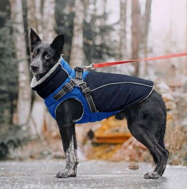Зимовий теплий одяг для собак - куртка для маленьких собак з шлейкою, флісовою підкладкою та світловідбиваючими елементами, блакитна, XS (обхват грудної клітки 35 см)