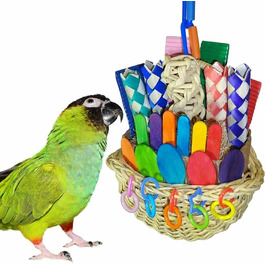 Super Bird Creations SB669 Плетений кошик для папуг середнього розміру, іграшка для кільчастих, конур, квакерів, кайків, піонусів, сенегалів, різнокольорова з хрусткими текстурами, 25,4 x 10,2 x 12,7 см
