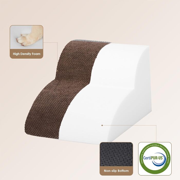 Сходинки для собак EHEYCIGA – 50 см, для маленьких собак, на диван/ліжко, з високощільним губчастим матеріалом, знімний та миючий чохол, протиковзне покриття, 4 сходинки, сірий колір (40 x 50 x 30 см, коричневий)