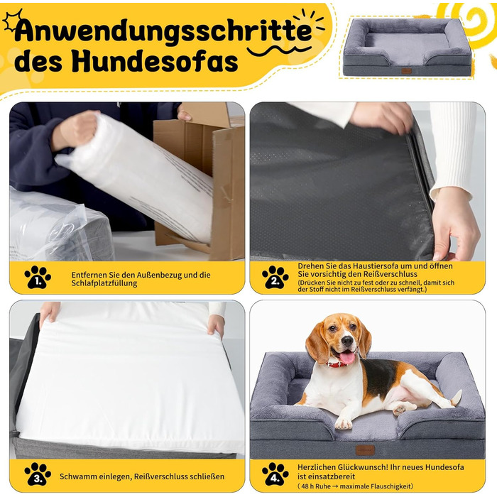 Ортопедичне ліжко для собак середніх та великих порід, 109x84x21 см, з високощільним губчатим наповнювачем, знімний водонепроникний чохол, зручне, антиковзаюче (Темно-сірий, S)