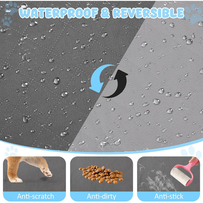 Водонепроникний килимок для собак на диван, ліжко та авто - котячий килимок, захист дивану/ліжка, двосторонній, стійкий до подряпин, можна прати, ідеально підходить для великих/маленьких собак, 203x152 см, сірий