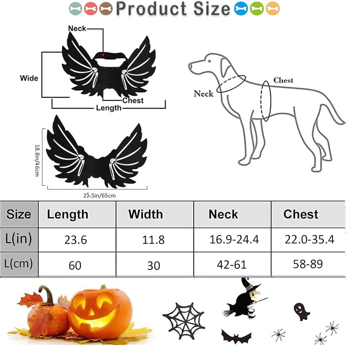 Костюм для тварин на Хелловін: крила кажана для котів та собак, чорний, M145