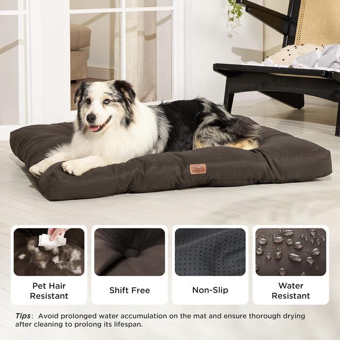 Килимок для собак BEDSURE великих порід, 111x89 см, водонепроникний, коричневий, 10 см заввишки
