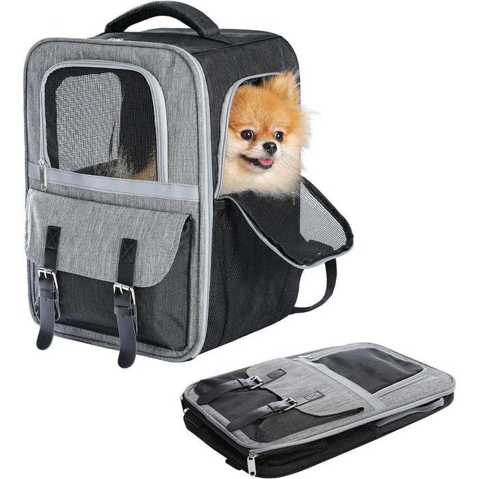 Рюкзак для тварин: переноска для котів та собак до 7 кг, сірий колір